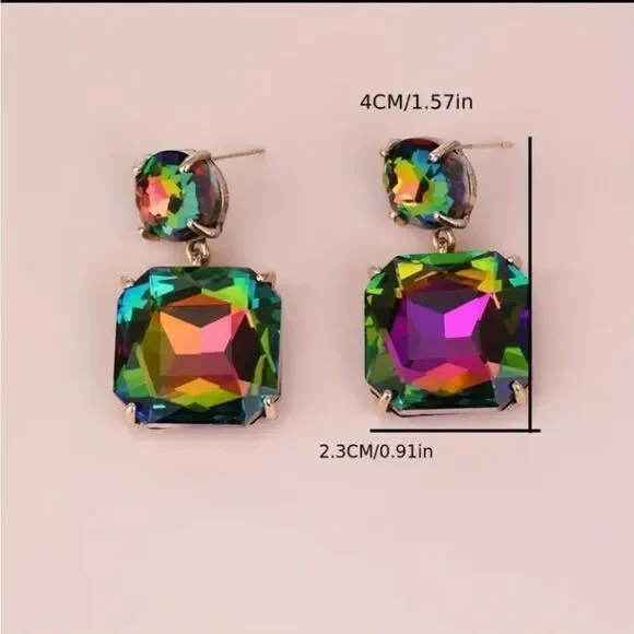 New Crystal Blue Square Drop Earrings - Picture 3 of 3
